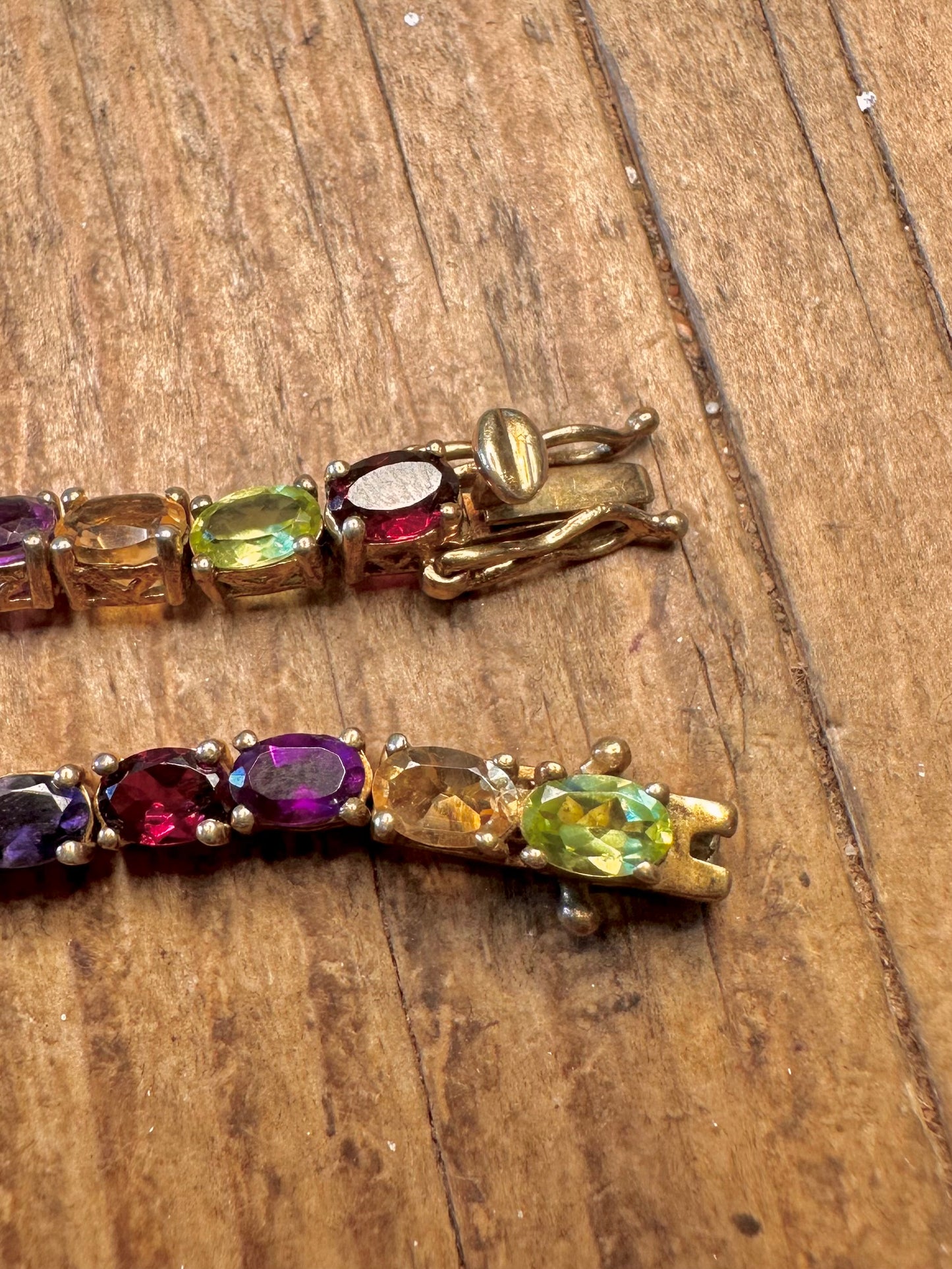 Multi Gemstone Oval Cut Gold on 925 Sterling Silver 7 inch Bracelet