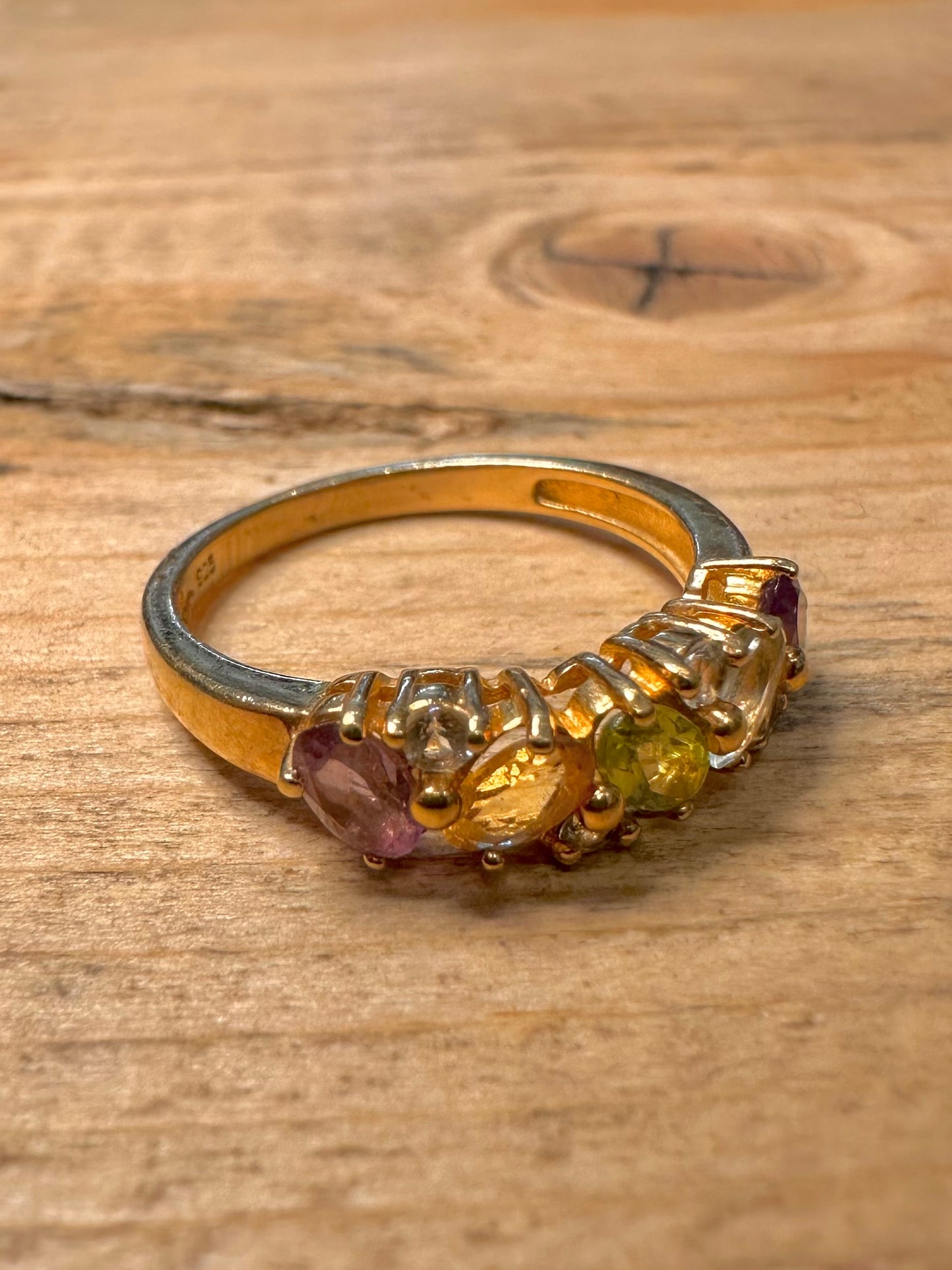 Vintage Multi Gemstone Gold on 925 Silver Size P1/2 Ring