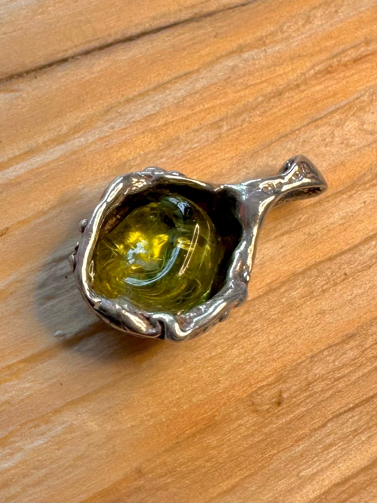 Abstract Unusual Green Stone 925 Silver Pendant