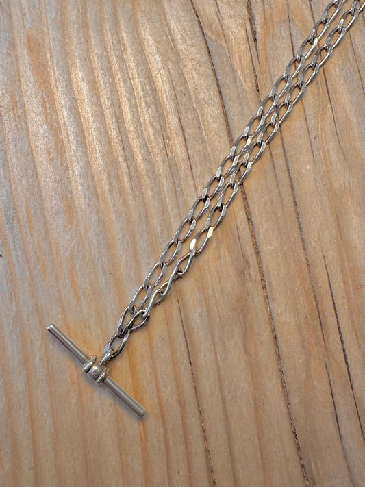 Vintage Long Curb Link T Bar Albert Clasp 925 Silver Italian 16.5 inch Necklace