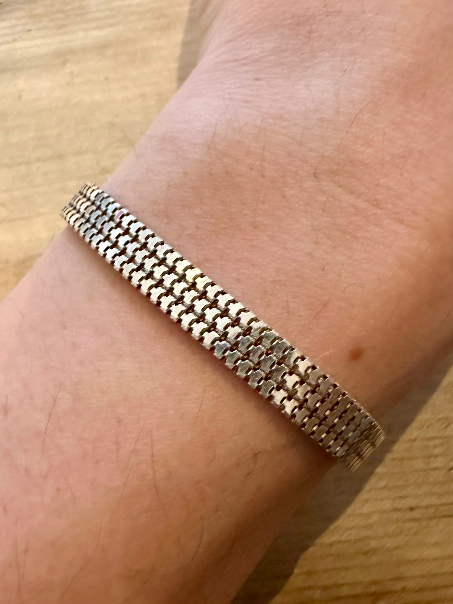 Vintage Unique Flat Link 925 Silver 8 inch Bracelet