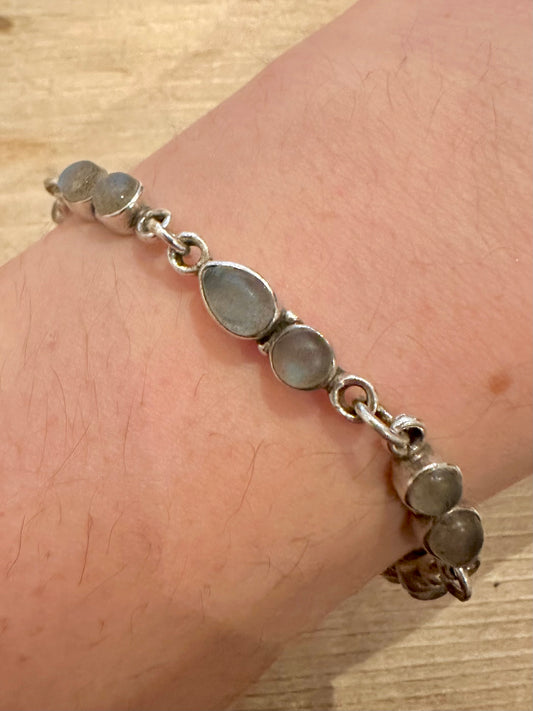 Vintage Labradorite Chain 925 Silver 6.5 to 7.3 inch Bracelet