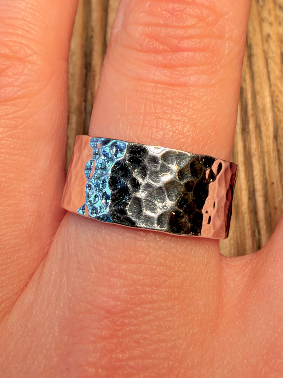 Chunky Hammered Band 925 Sterling Silver X1/2 Ring