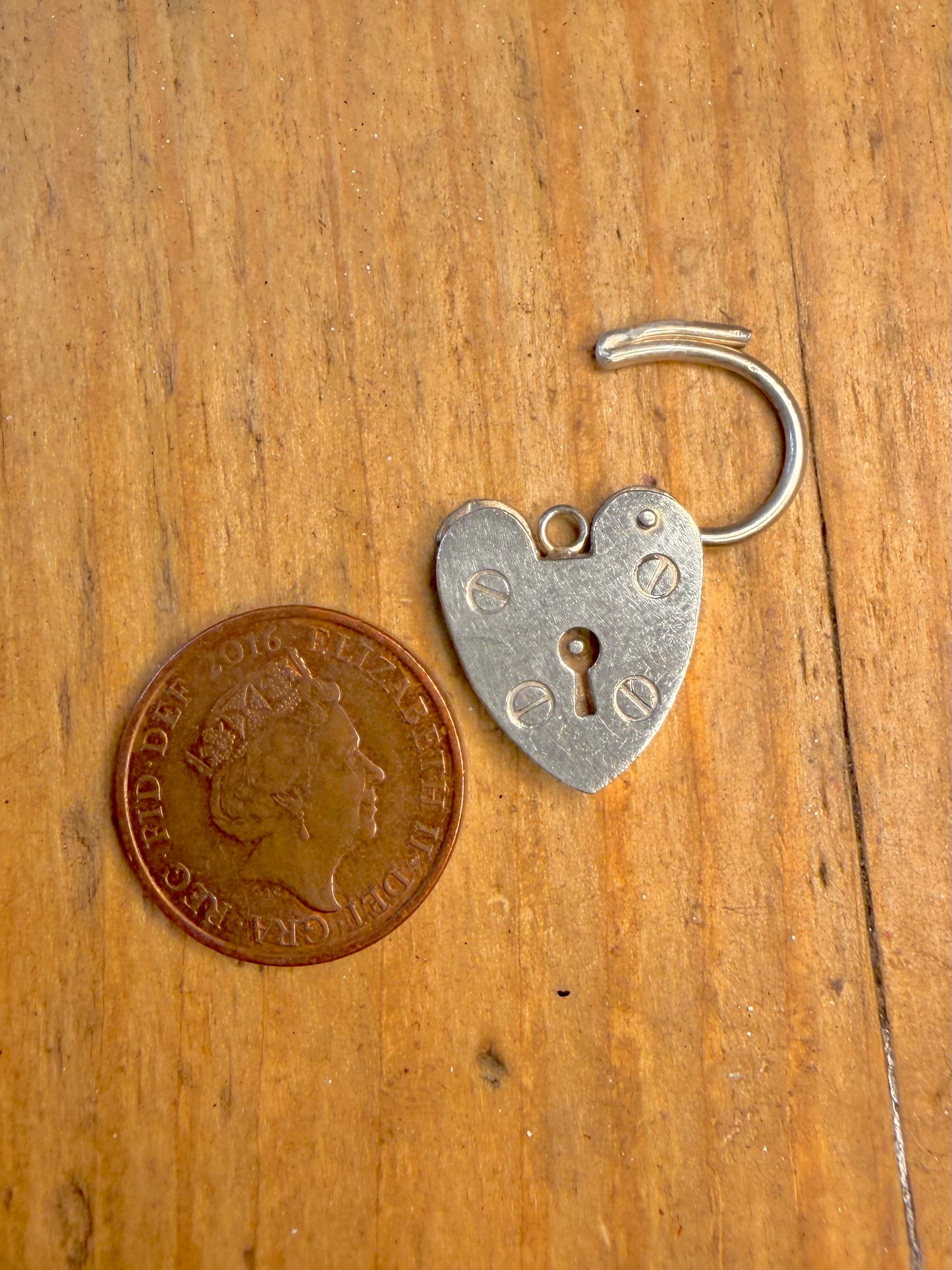 Heart Padlock 1977 Maker RP Hallmarked 925 Sterling Silver Pendant