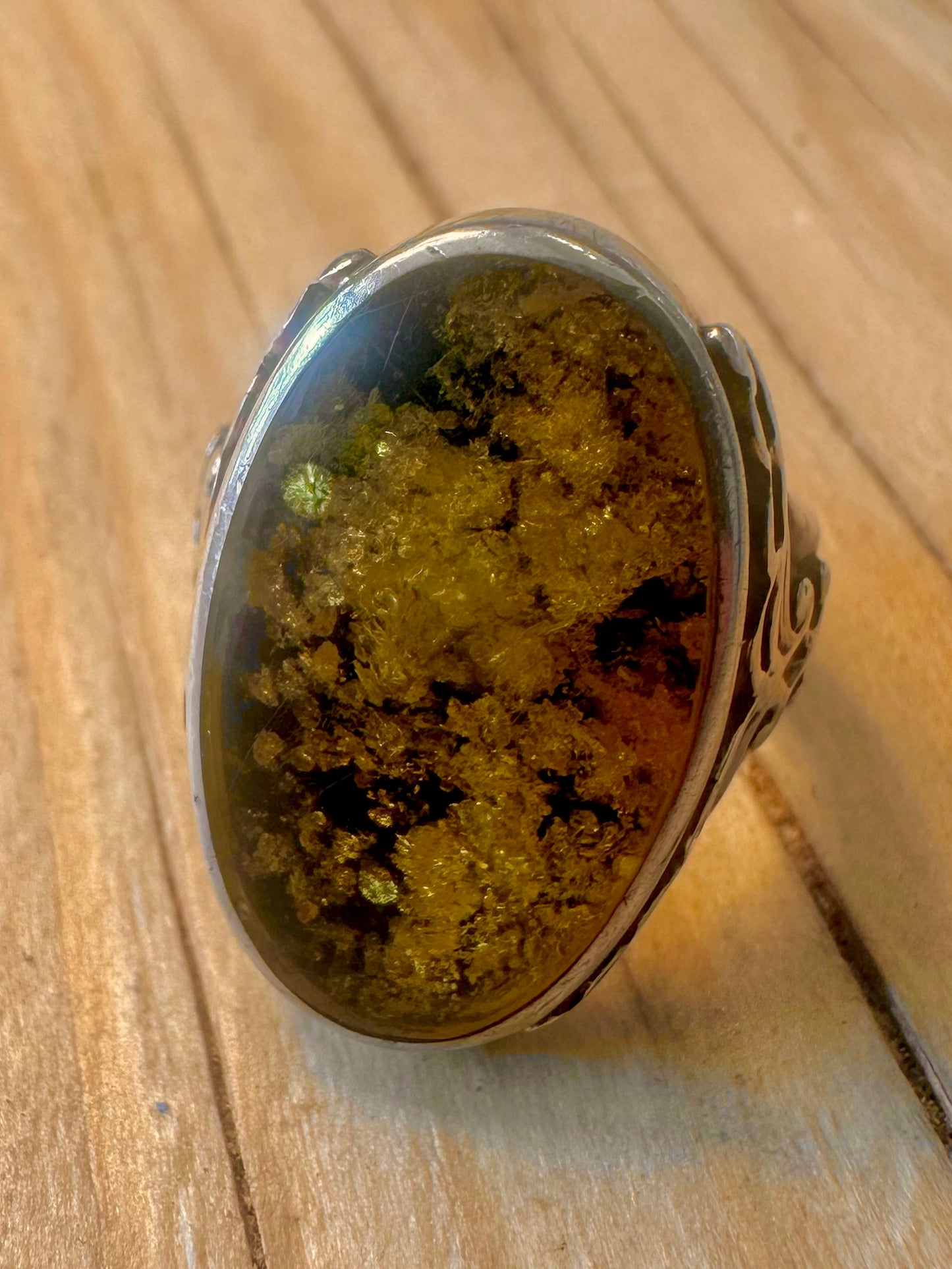 Vintage 1998 Green Amber 925 Silver Size O Ring