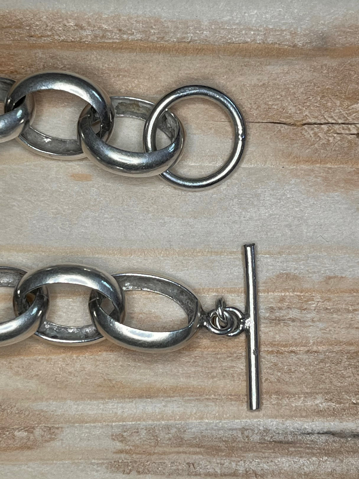 Chunky Round Link T-Bar Toggle 925 Sterling Silver 8.2 inch Bracelet