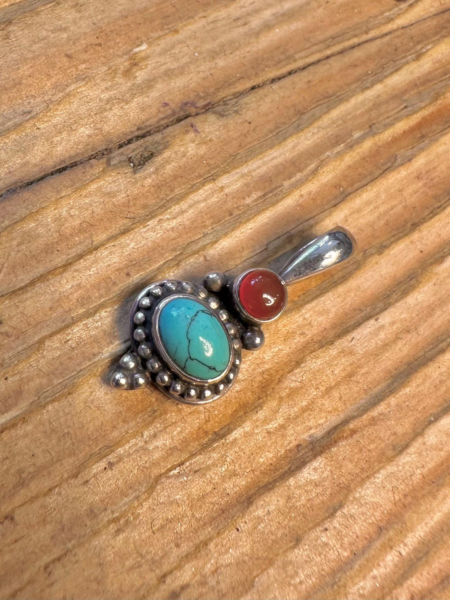 Turquoise and Carnelian 925 Sterling Silver Pendant