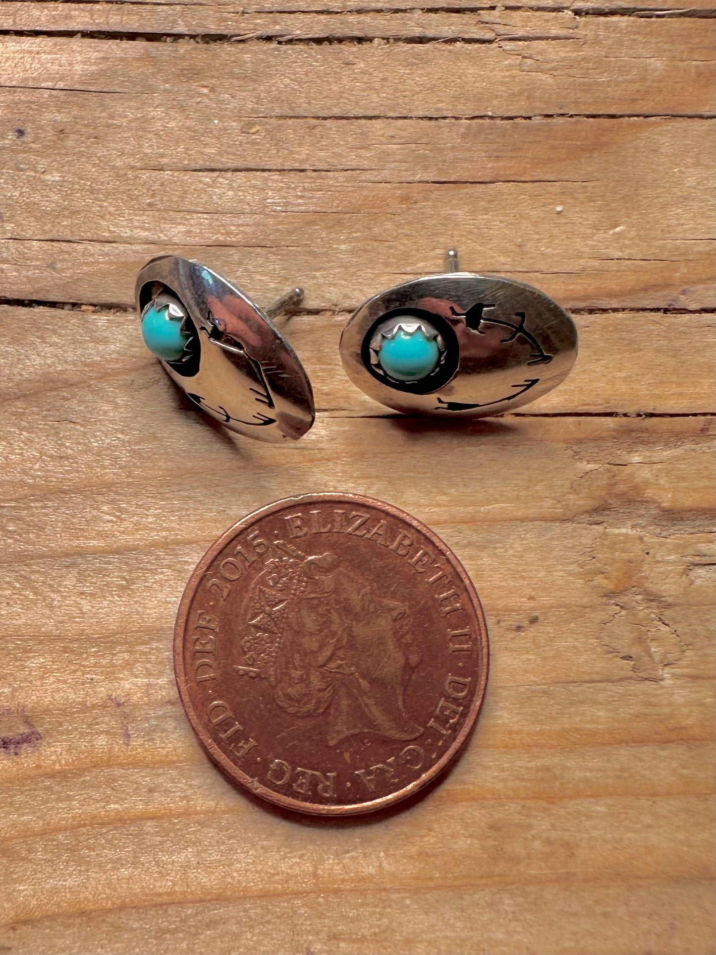 Vintage Navajo Türkis Concho Stil 925 Sterling Silber Ohrringe