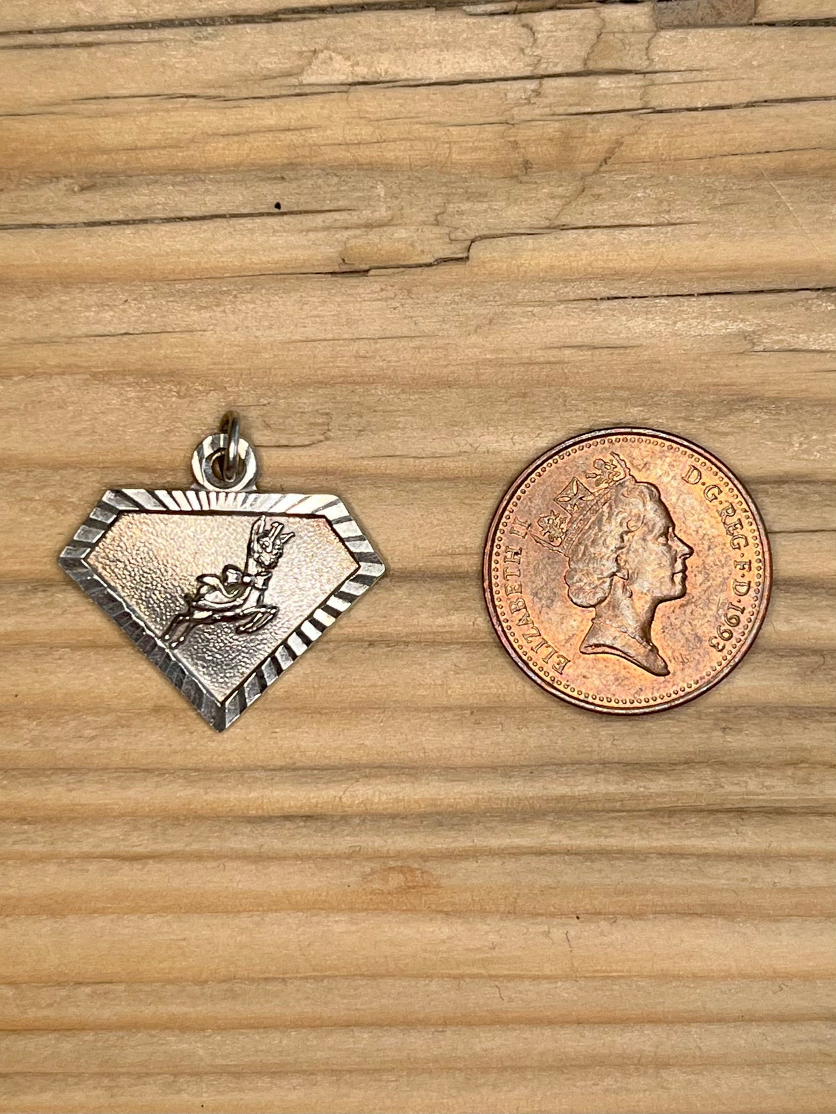 Babycham 1970’s Deer Diamond Shaped 925 Sterling Silver Pendant