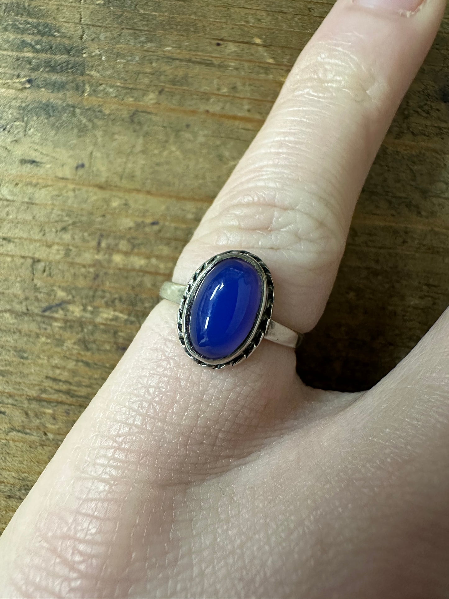 Vintage Blue Cabochon 925 Silver Size K Ring