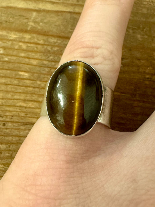 Vintage Tigers Eye Oval Silver Size O1/2 Ring