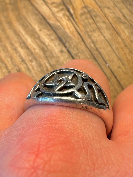 Pentagram Swirl 925 Sterling Silver Size Y Ring