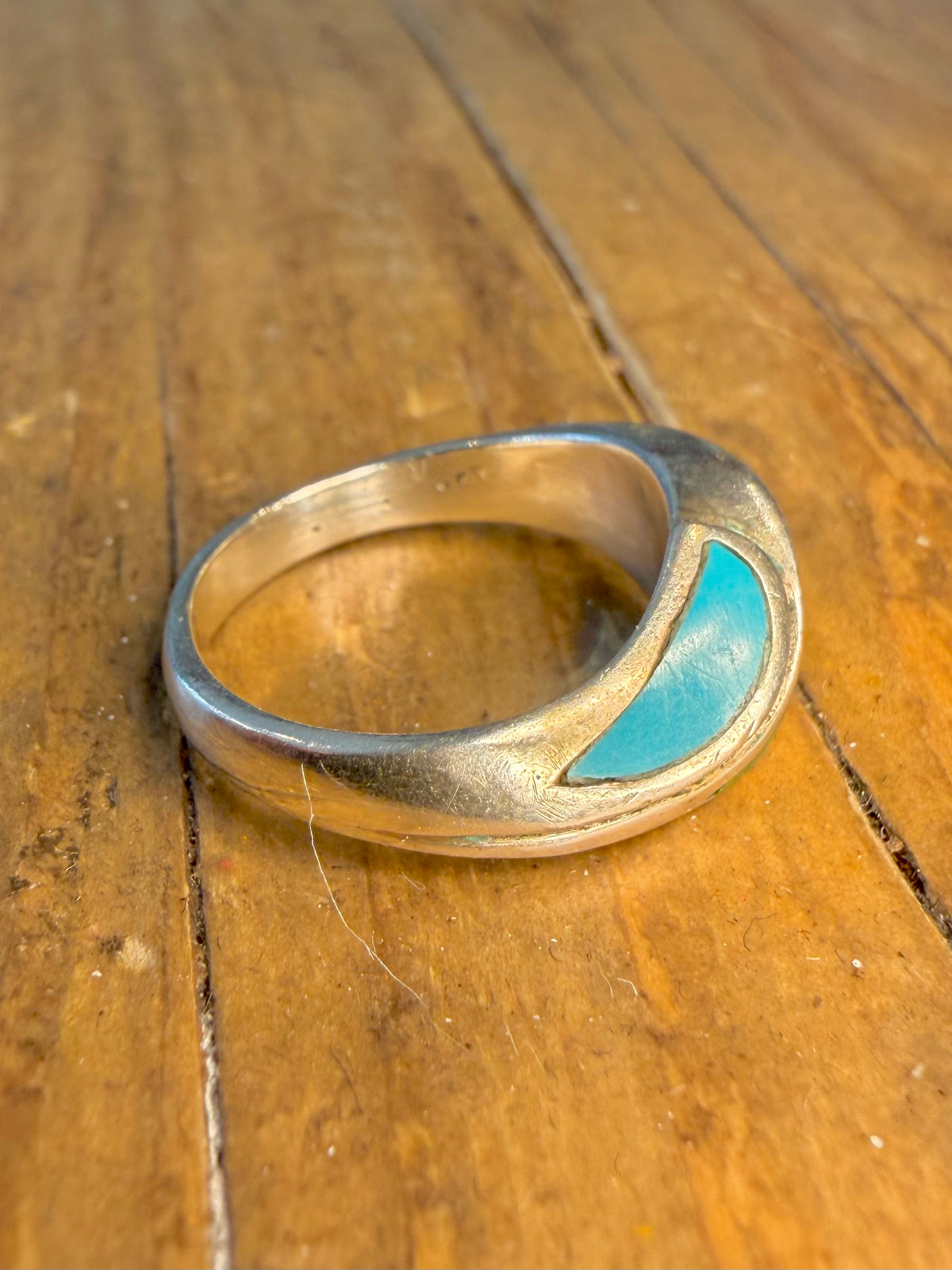 Malachite and Turquoise Inlay 925 Sterling Silver Size J1/2 Ring