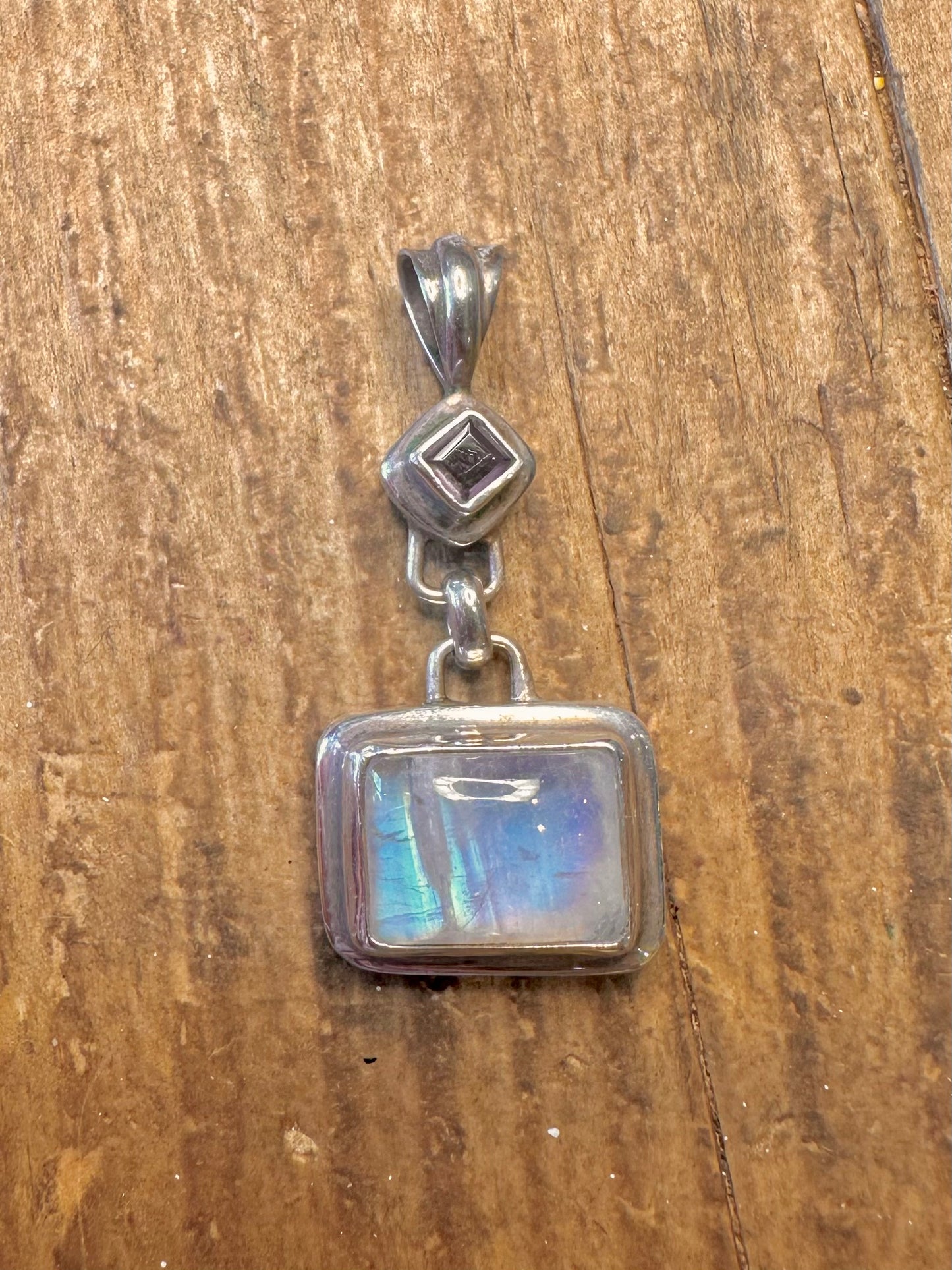 Dark Blue and Moonstone 925 Sterling Silver Pendant