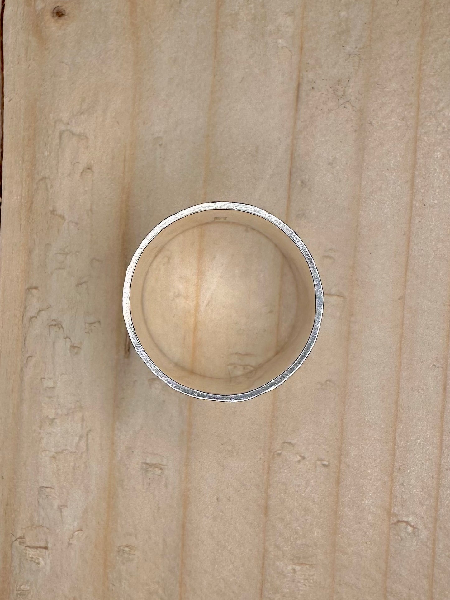 Hammered Wide Band 925 Sterling Silver Size M Ring