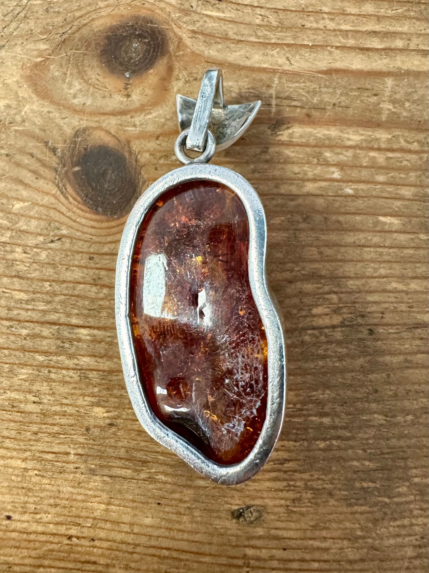 Vintage Large Chunky Amber 925 Silver Pendant