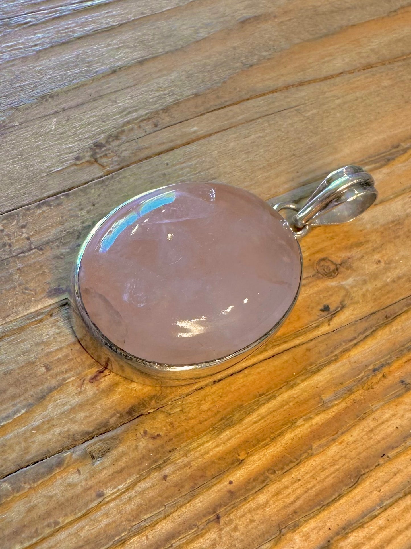 Rose Quarts Oval 925 Sterling Silver Pendant