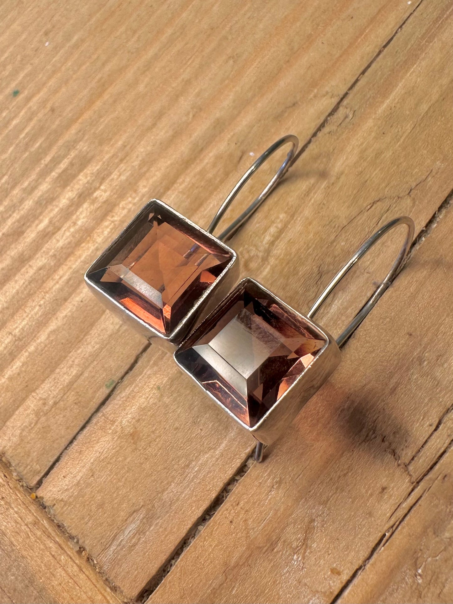 Square Cut Purple Stone 925 Sterling Silver Earrings
