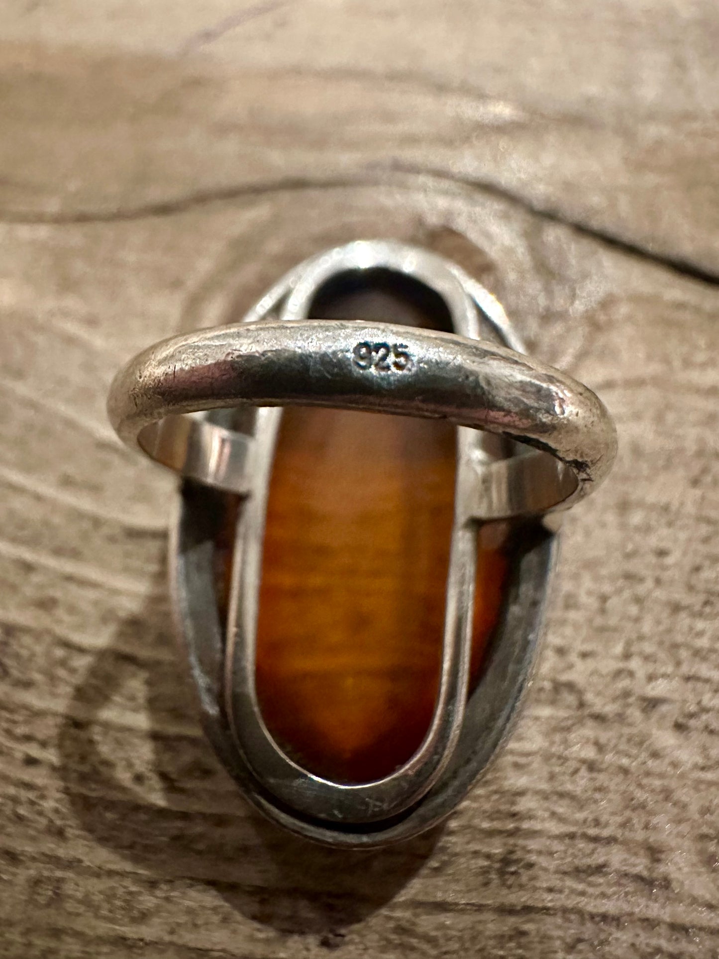 Vintage Large Oval Amber 926 Silver Size O Ring