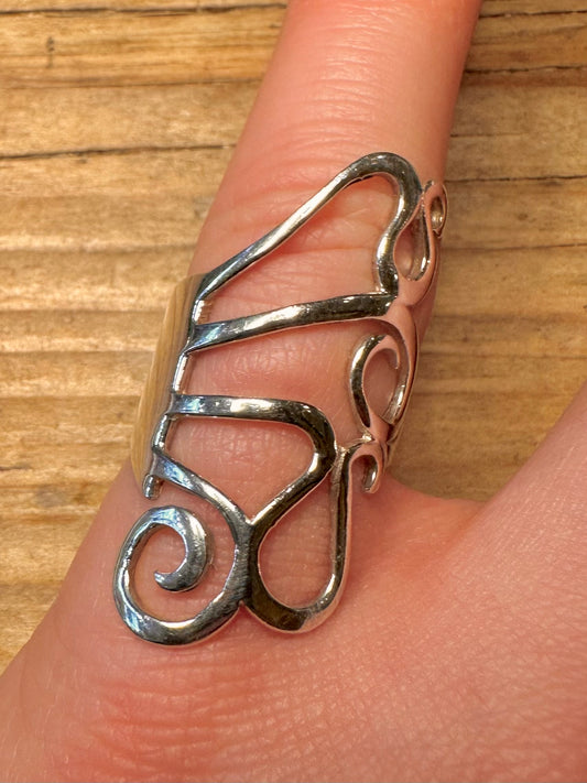 Vintage Abstract Swirly Fork Style 925 Sterling Silver Size M Ring