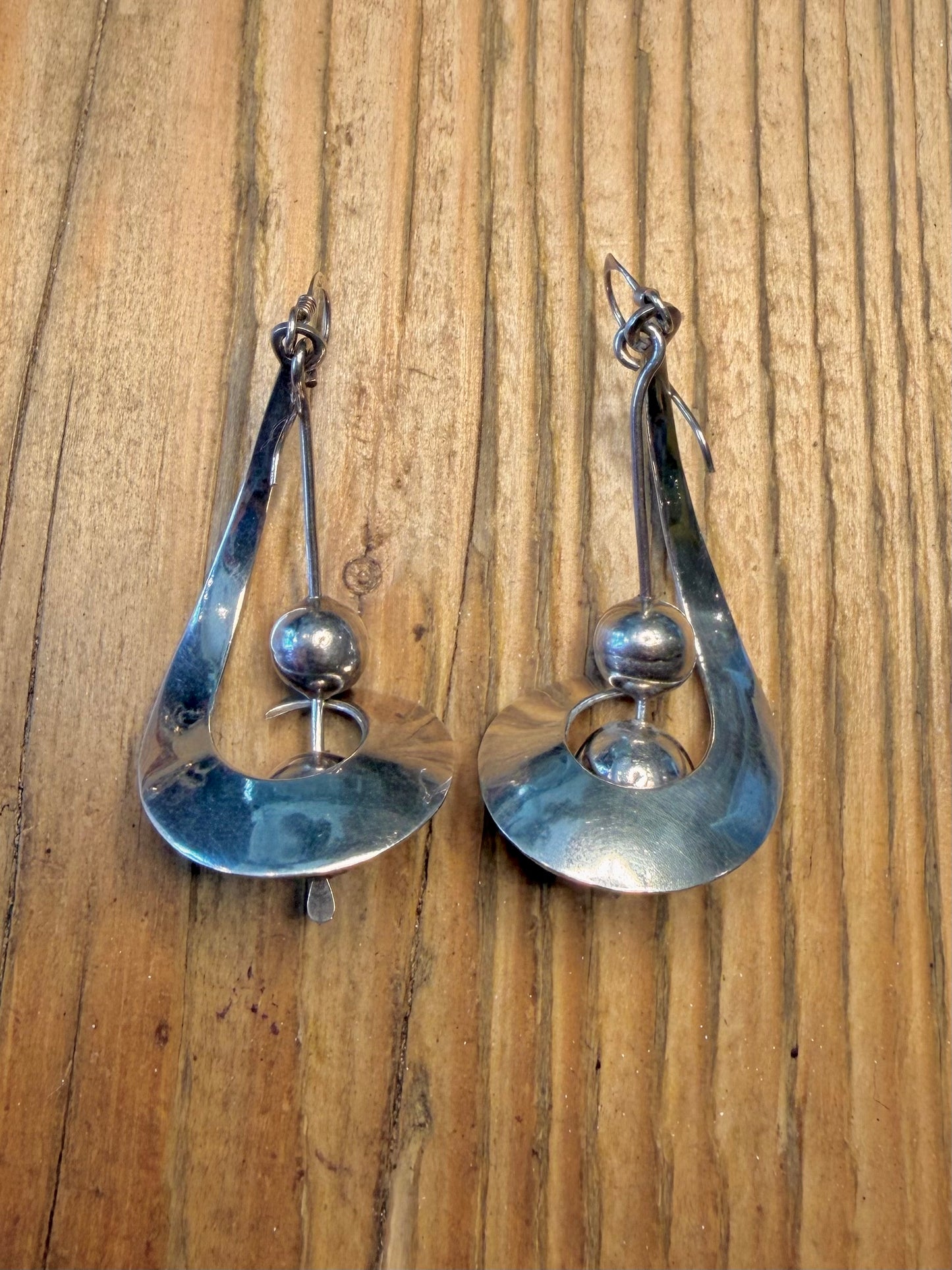 Modernist Swirl Ball 925 Sterling Silver Earrings