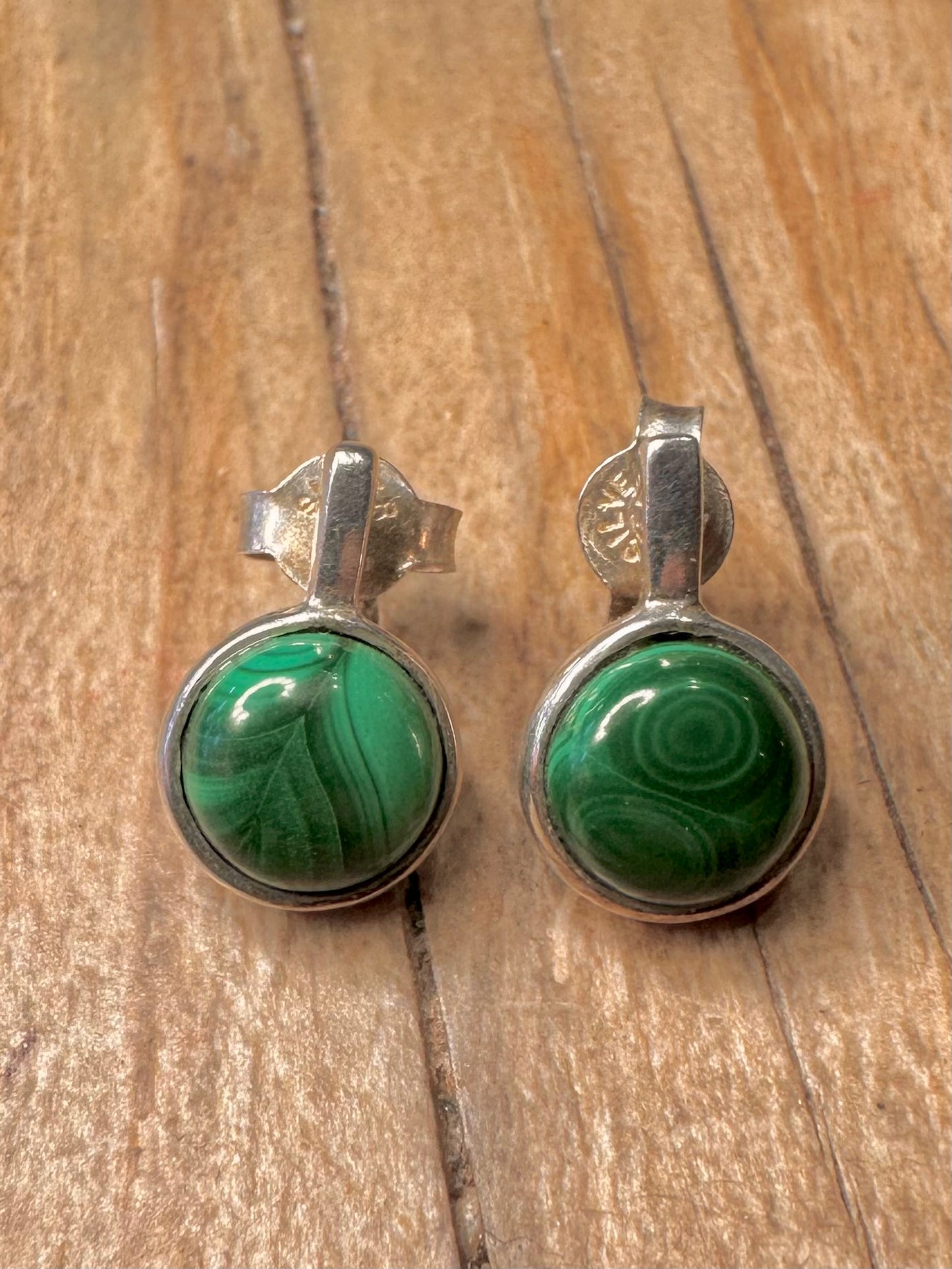 Abstract Malachite Stud 925 Sterling Silver Earrings