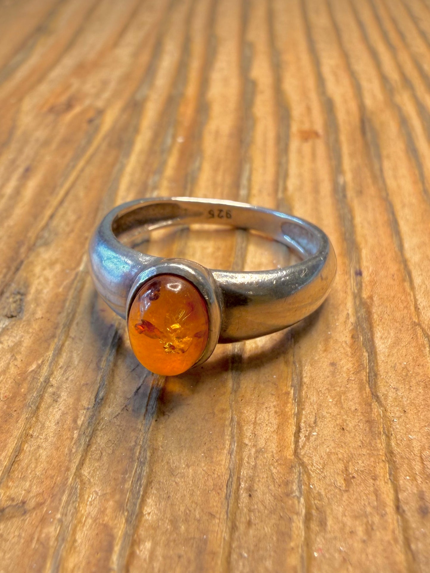 Amber Oval 925 Sterling Silver Size N1/2 Ring