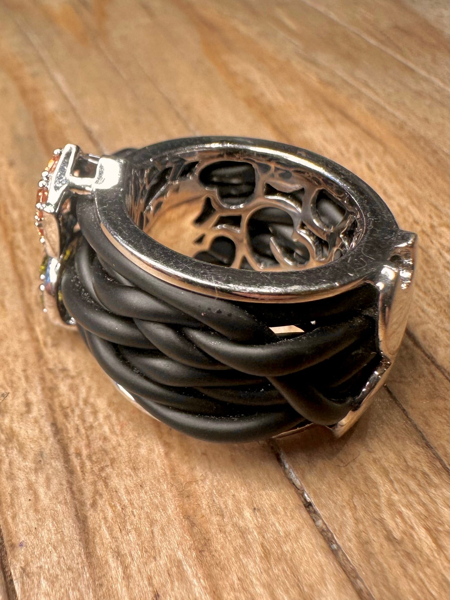 Bella Étoile Multi Coloured CZ Rubber Knotted 925 Sterling Silver Size K1/2 Ring