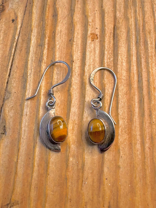 Abstract Tigers Eye 925 Sterling Silver Earrings