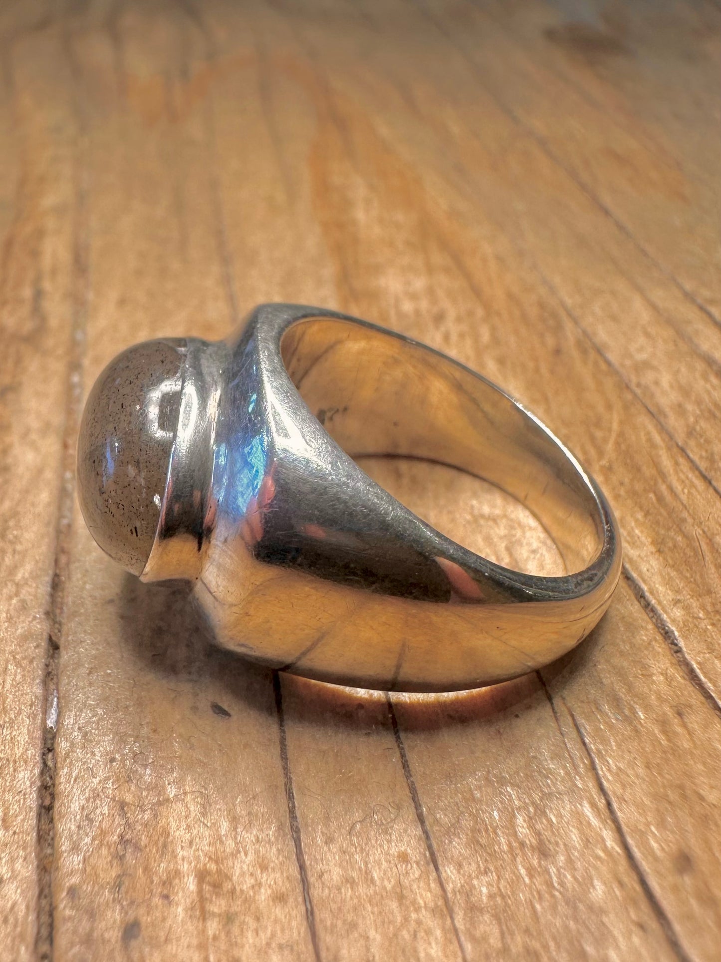 Modernist klobiger Labradorit Oval 925 Sterling Silber Ring Größe N