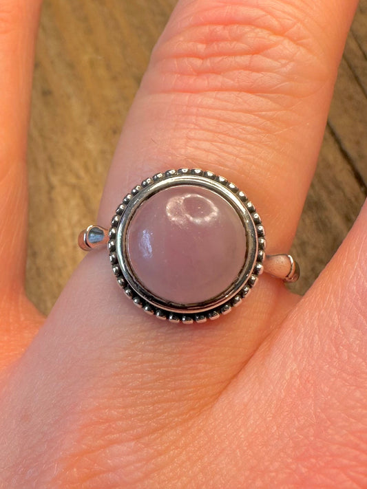 Rose Quarts Bamboo Style Adjustable 925 Sterling Silver Size R Ring
