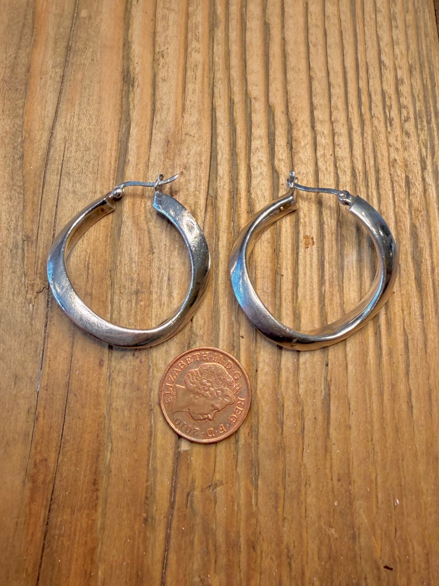 Modernist Twisted Hoops 925 Sterling Silver Earrings