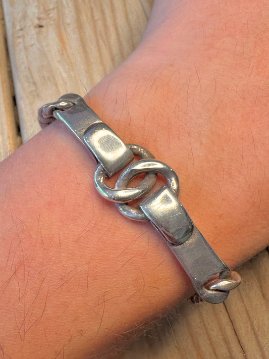 Abstract Knot Curb Chain 925 Silver 7 inch Bracelet