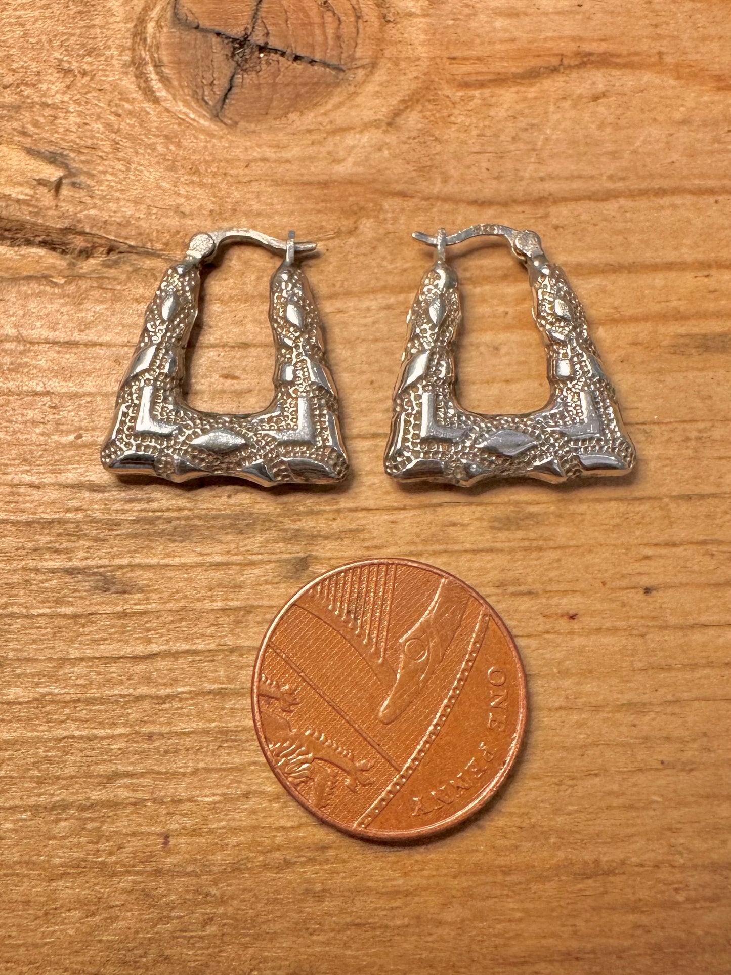 Vintage Geometric Handbag Creole Hoops 925 Silver Earrings