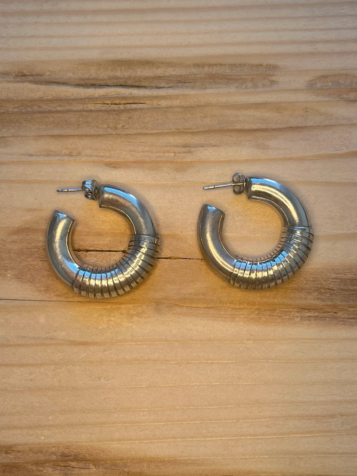 Chunky Embellished Half Hoops 925 Sterling Silver Earrings
