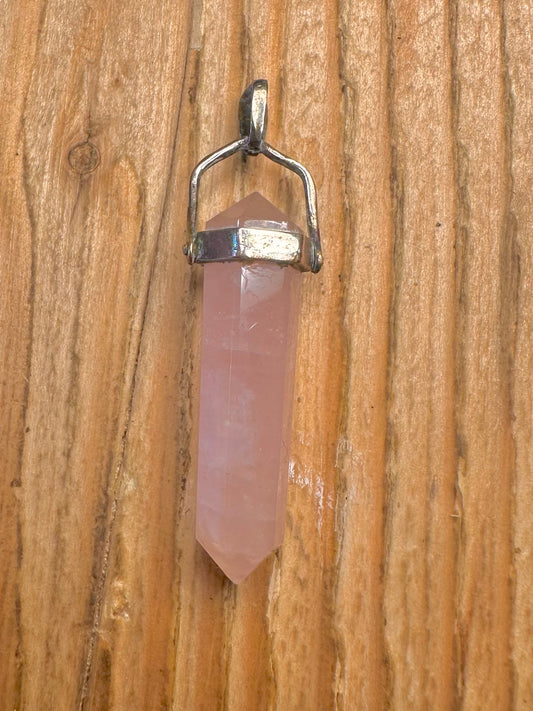 Vintage Rose Quarts Point 925 Sterling Silver Pendant