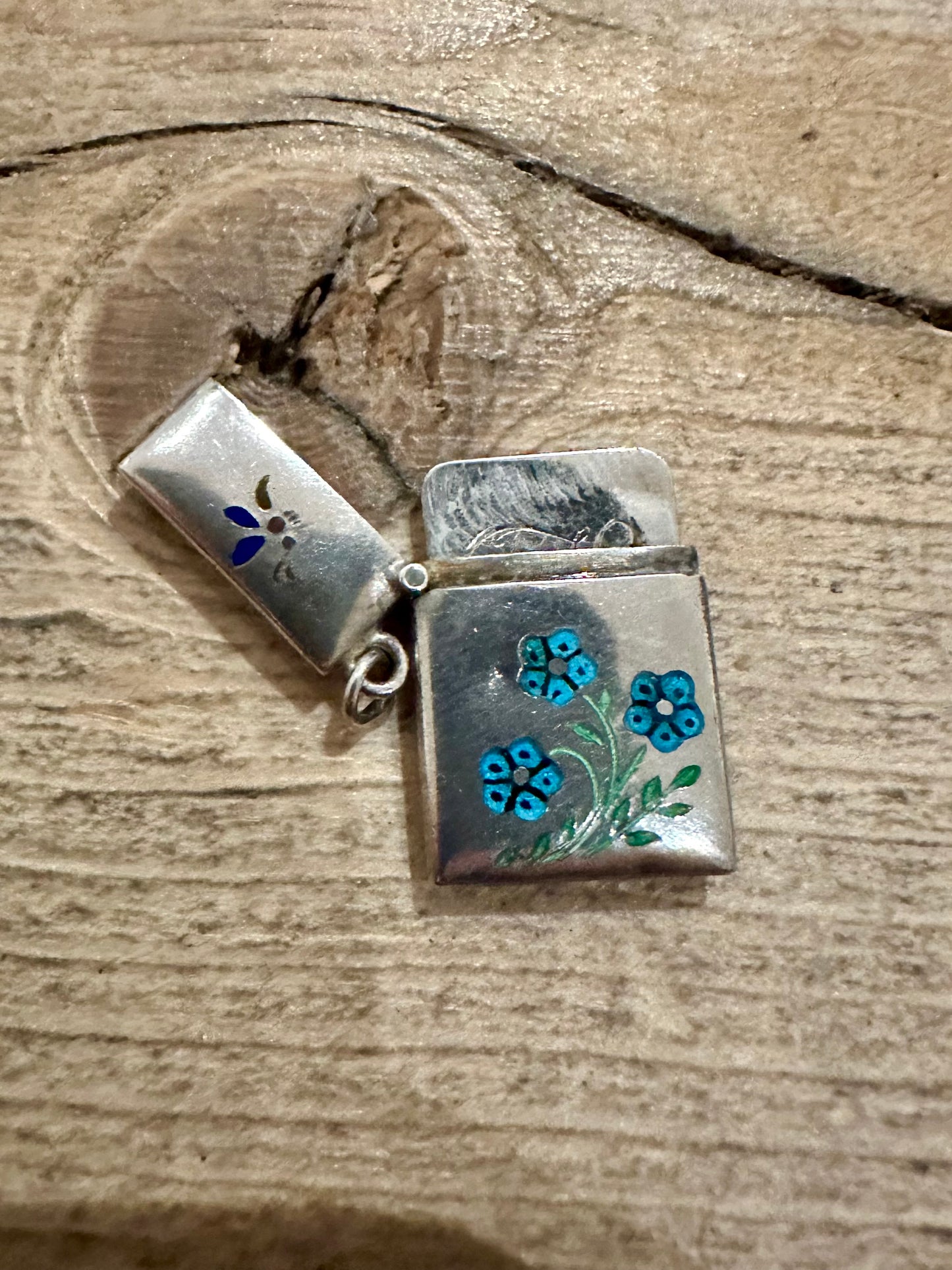 Vintage Enamel Calling Card Case 925 Silver Pendant