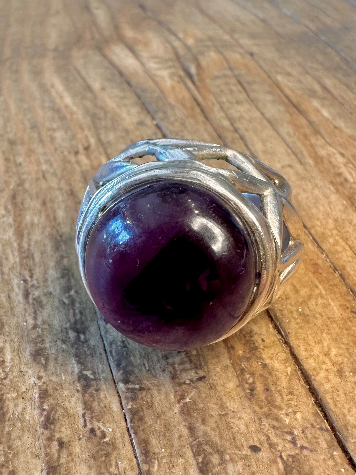Amethyst-Kuppel, geometrisch, 925er Sterlingsilber, Ring Größe S