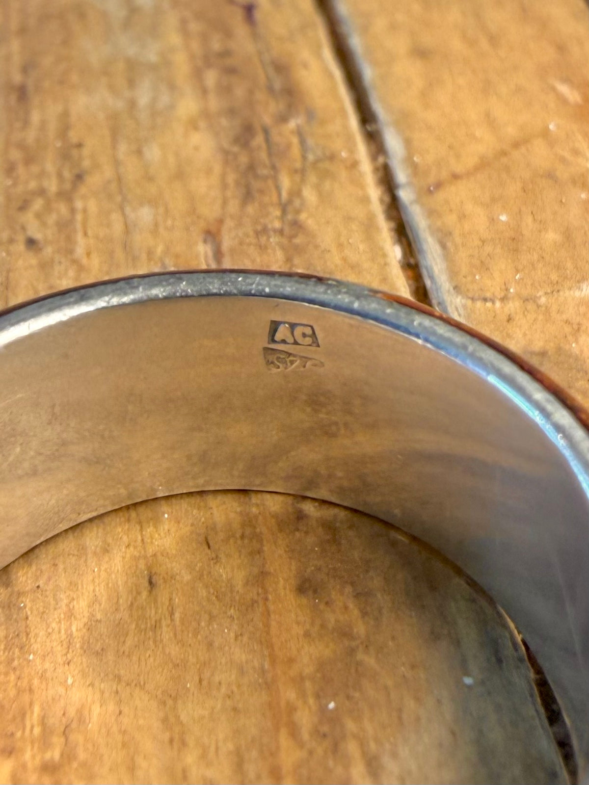 Amber Rounded Inlay Band 925 Sterling Silver Size P Ring