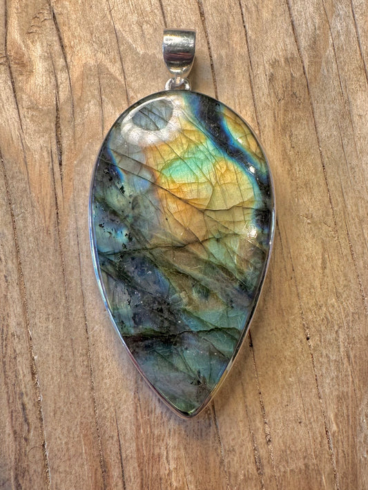 Vintage Large Blue Labradorite 925 Sterling Silver Pendant