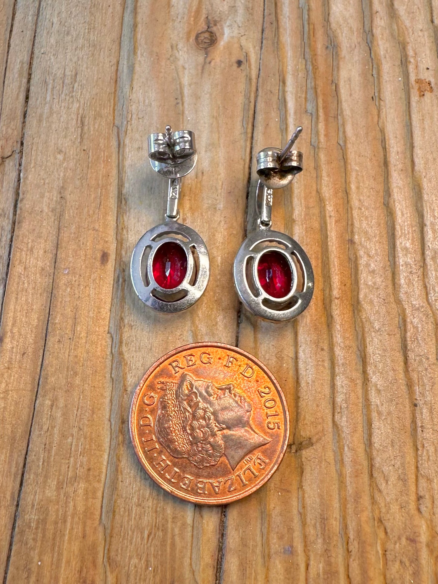 Red and White CZ Stone Dangle 925 Sterling Silver Earrings