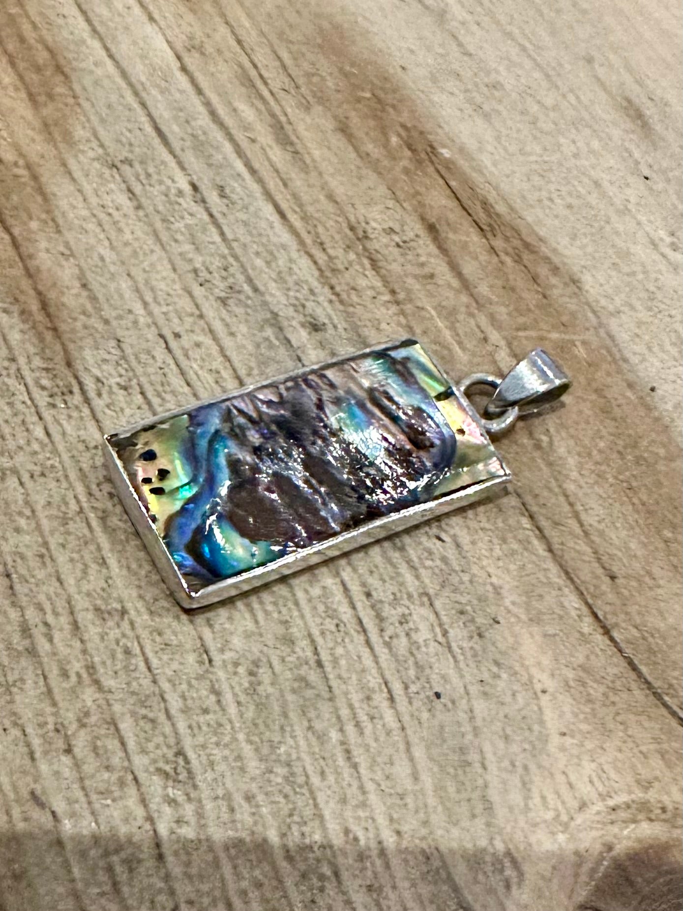 Vintage Abalone Rectangle 925 Silver Pendant