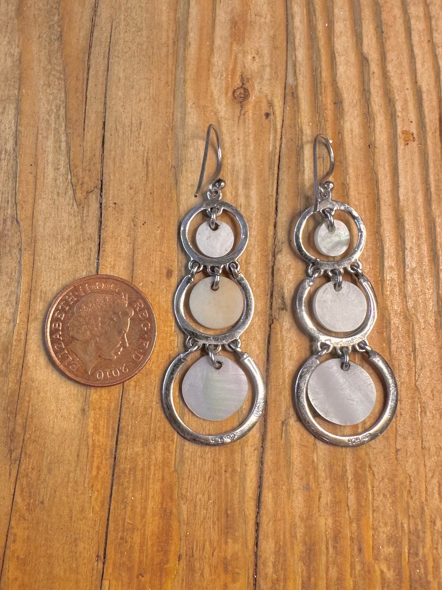 Modernist Mother of Pearl Dangle 925 Sterling Silver Earrings