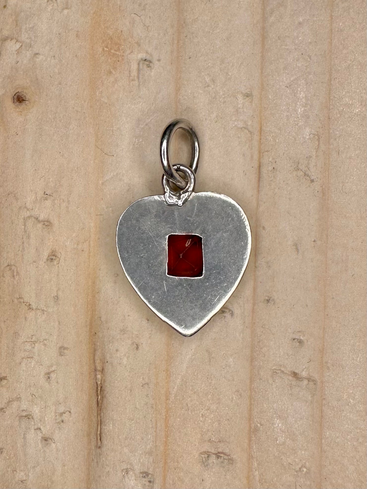 Garnet Inset Heart 925 Sterling Silver Pendant