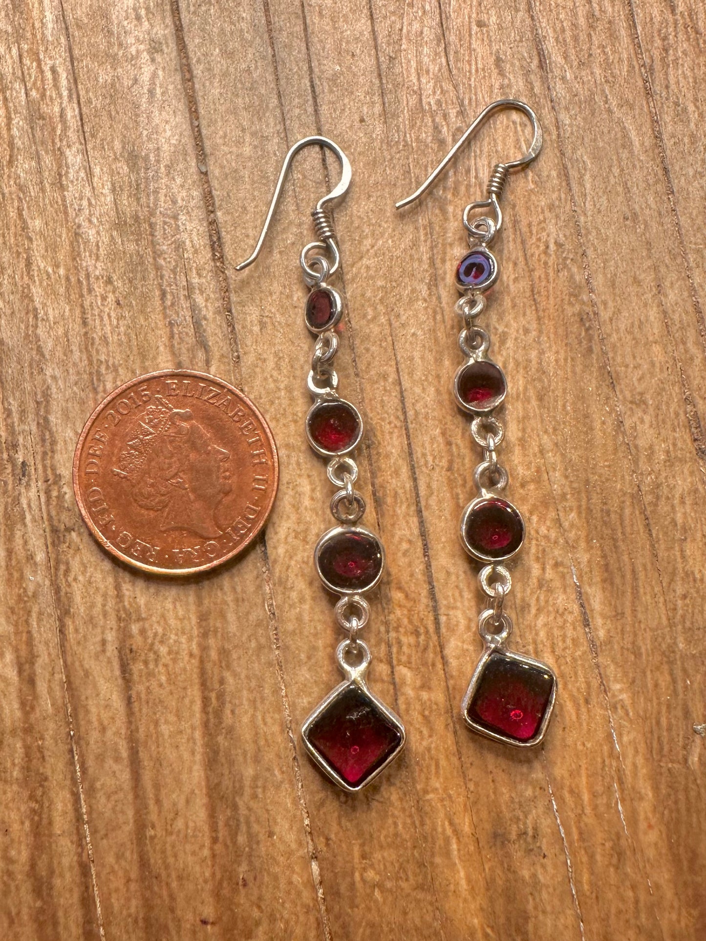 Vintage Garnet Dangle 925 Sterling Silver Earrings