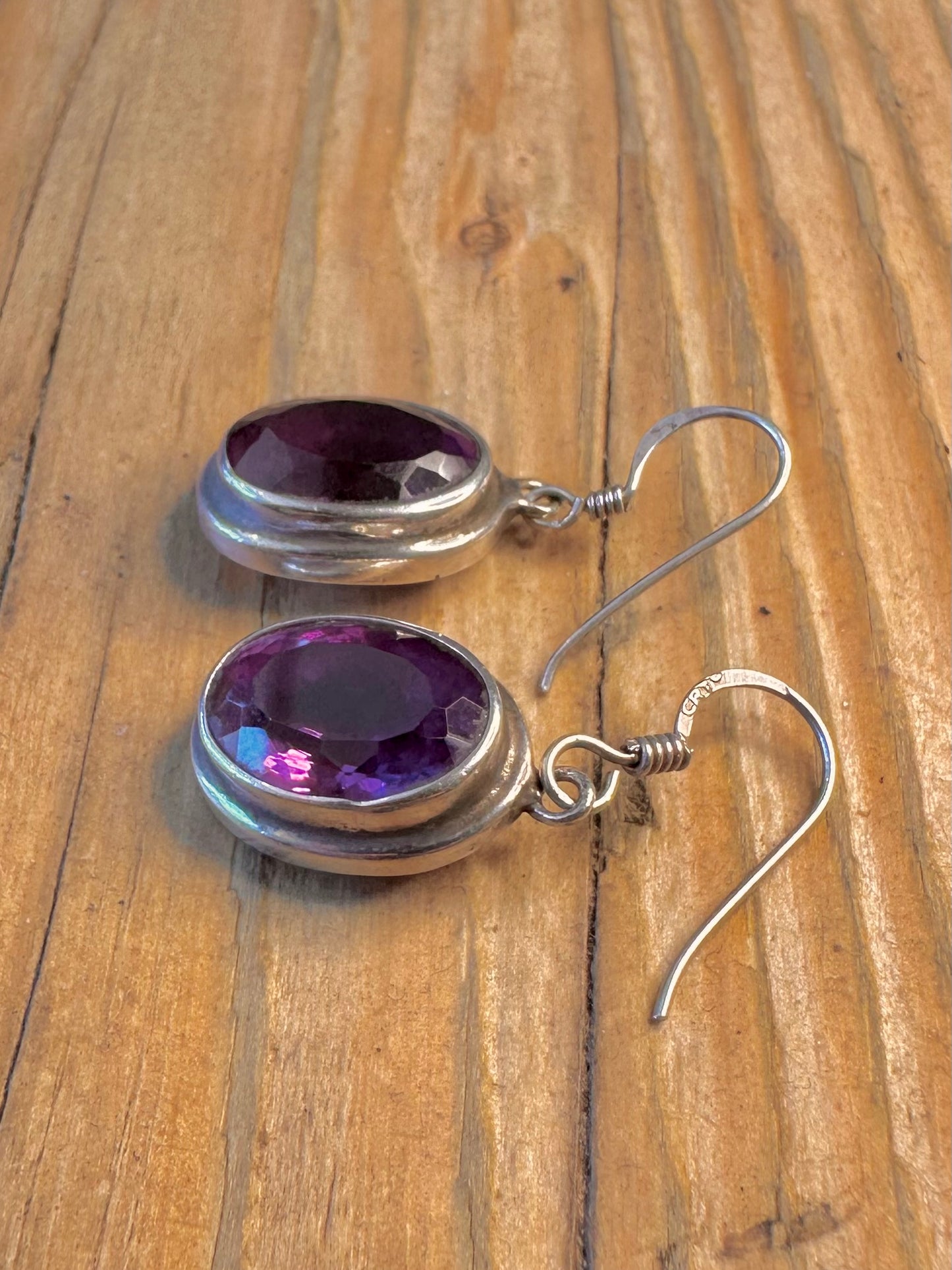 Faceted Oval Amethyst Dangle 925 Sterling Silver Earrings