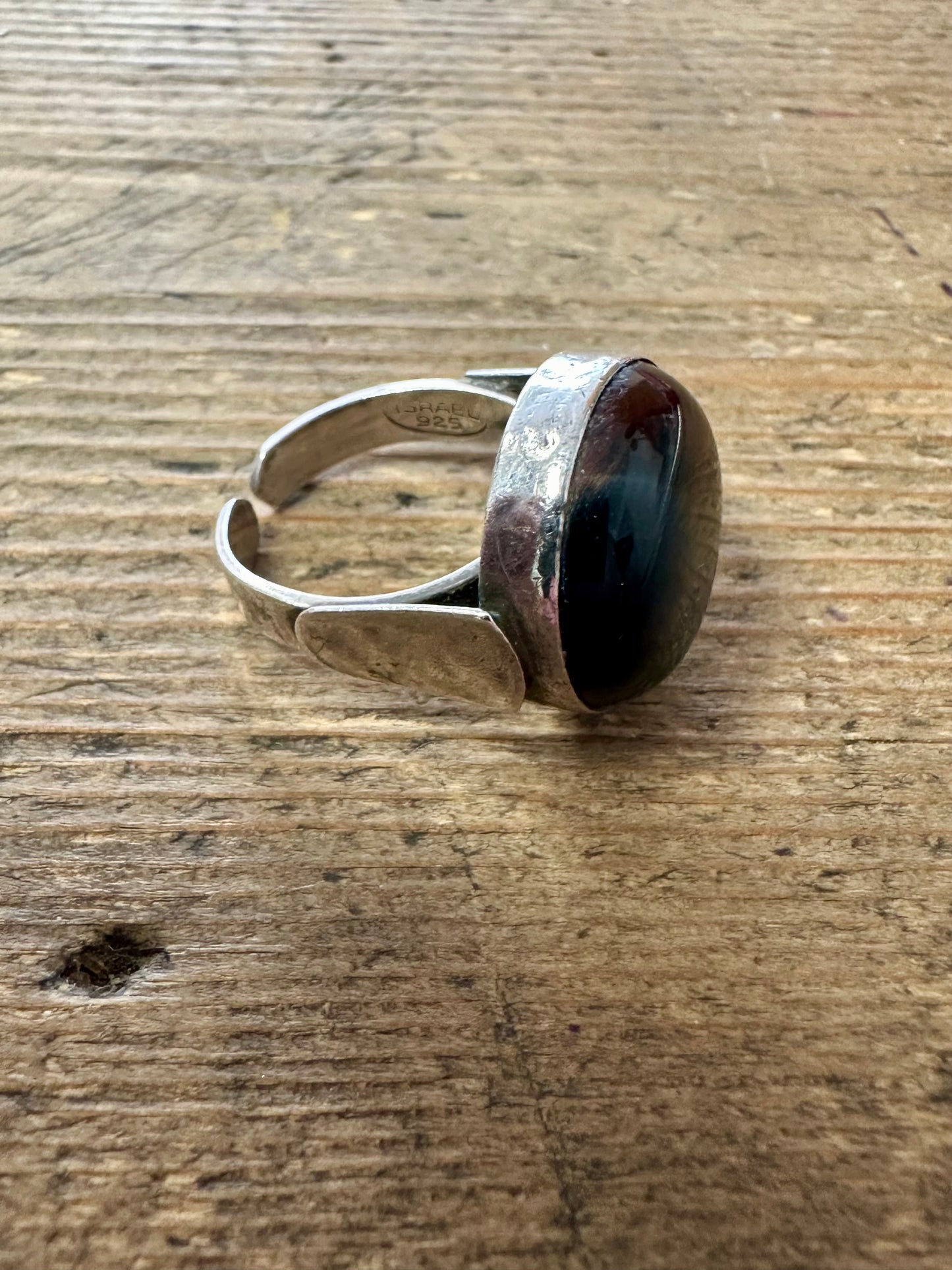 Vintage Dark Tigers Eye 925 Silver Size O Adjustable Ring