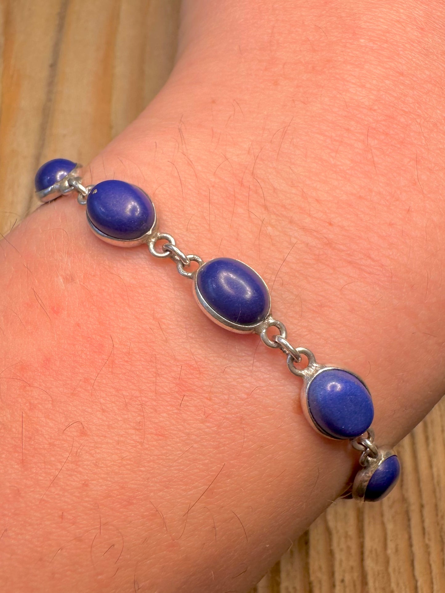 Vintage Blue Resin 925 Sterling Silver 7.2 inch Bracelet