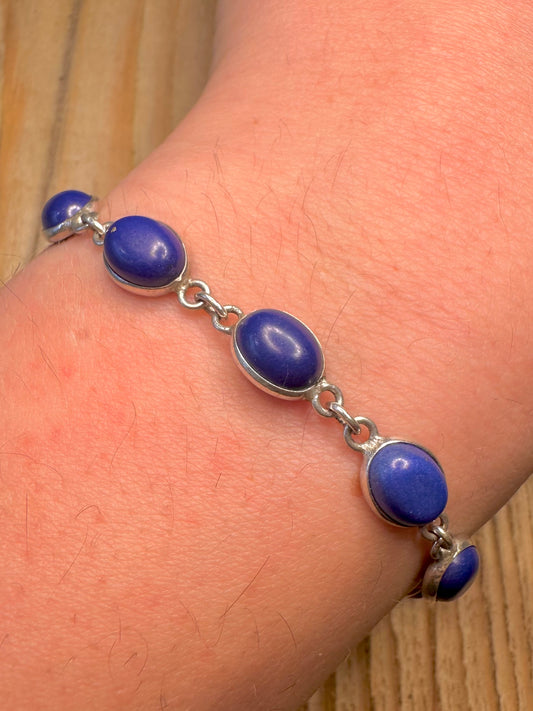 Vintage Blue Resin 925 Sterling Silver 7.2 inch Bracelet