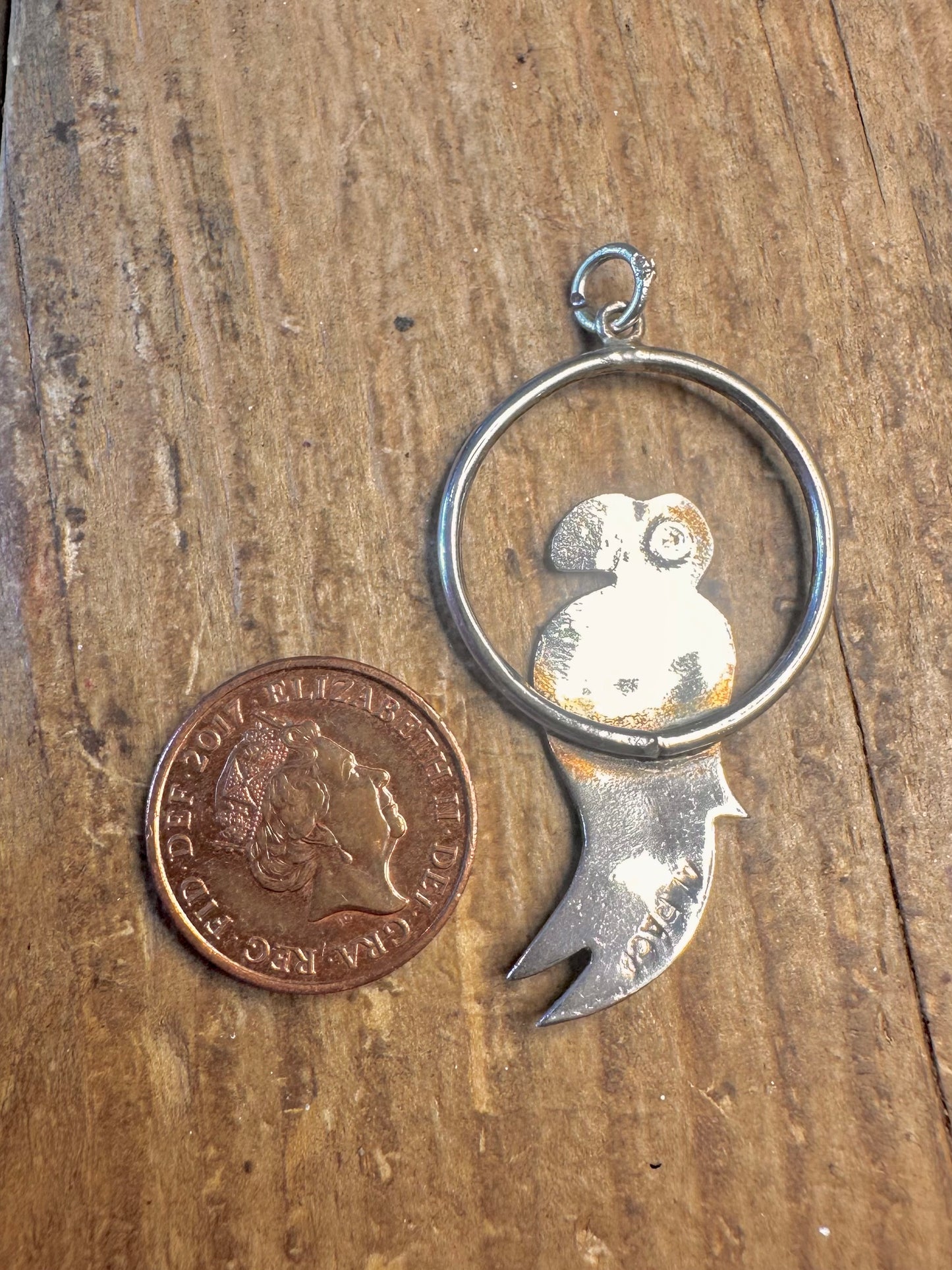 Parrot Turquoise Inlay Alpaca Silver Mexico Pendant